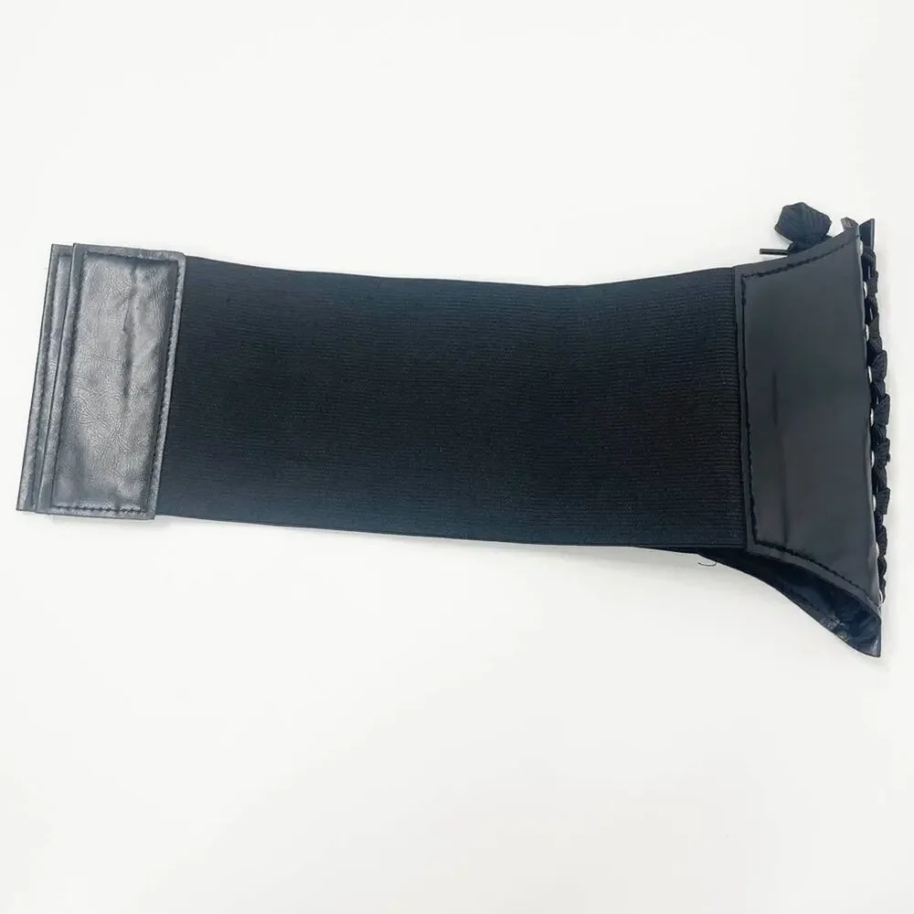 2/$30 NEW Faux Vegan Leather Lace Up Corset Belt Elastic Black  (Up to Size L)